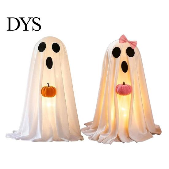 Spooky Seasonal Atmosphere Halloween Ghost Decoration, Light-Up White with Pumpkin, Indoor Porch Terrace Party Supplies Cute Standing Tabletop