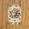 Vintage Metal Sign  Vintage French Tea Cup  Rose Bird Metal Sign  Charming Floral Design Wall Art  for Home Office