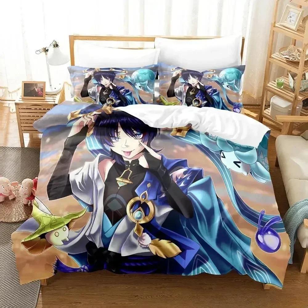 New Game Genshin Impact Scaramouche Bedding Set Printed Bed Set With Pillowcase Duvet Cover Soft Queen King Size Bedclothes Home