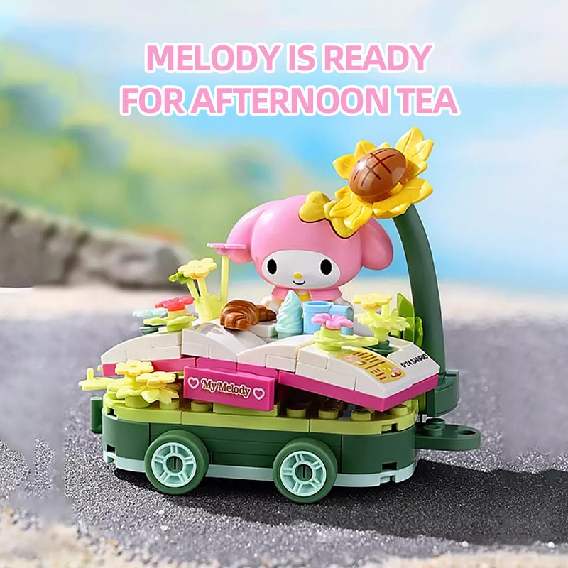 Sanrio Flower Car Series Building Blocks Kuromi Hello Kitty Melody Anime Doll Figure Model Bricks DIY Toys Gifts For Children