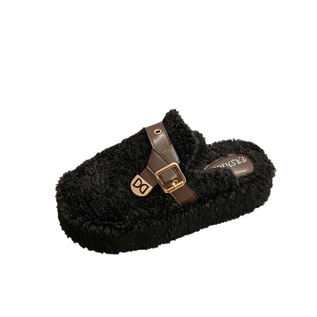 2025 Autumn and Winter New Fashion Fluffy Suede Cotton Slippers Women's Outer Slippers Thick Bottom Solid Color Foot Warm Cotton Slippers