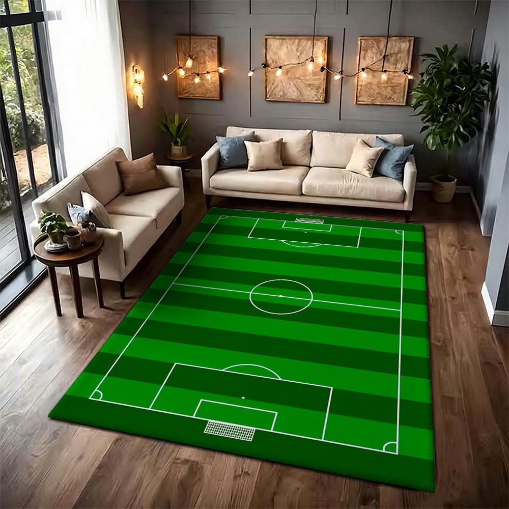 Soccer Ball Green Field Rectangular Rug Nonslip Durable Carpet For Gaming Room Study Living Room Home Party Decor Holiday Gift