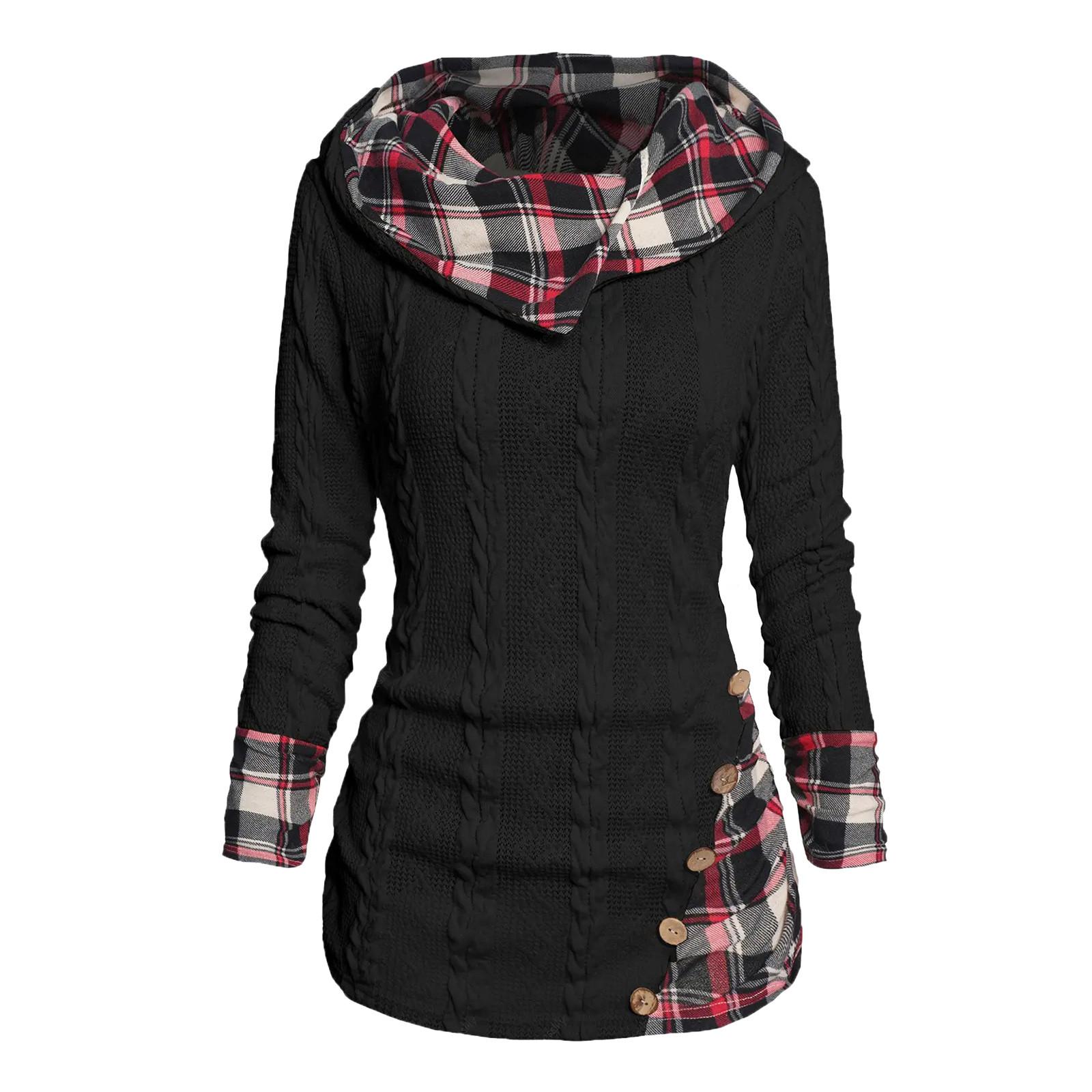 

Geometric Stripe Panel Hooded Top Long Sleeve Button Top Pullover Tops For Women XXL чёрный