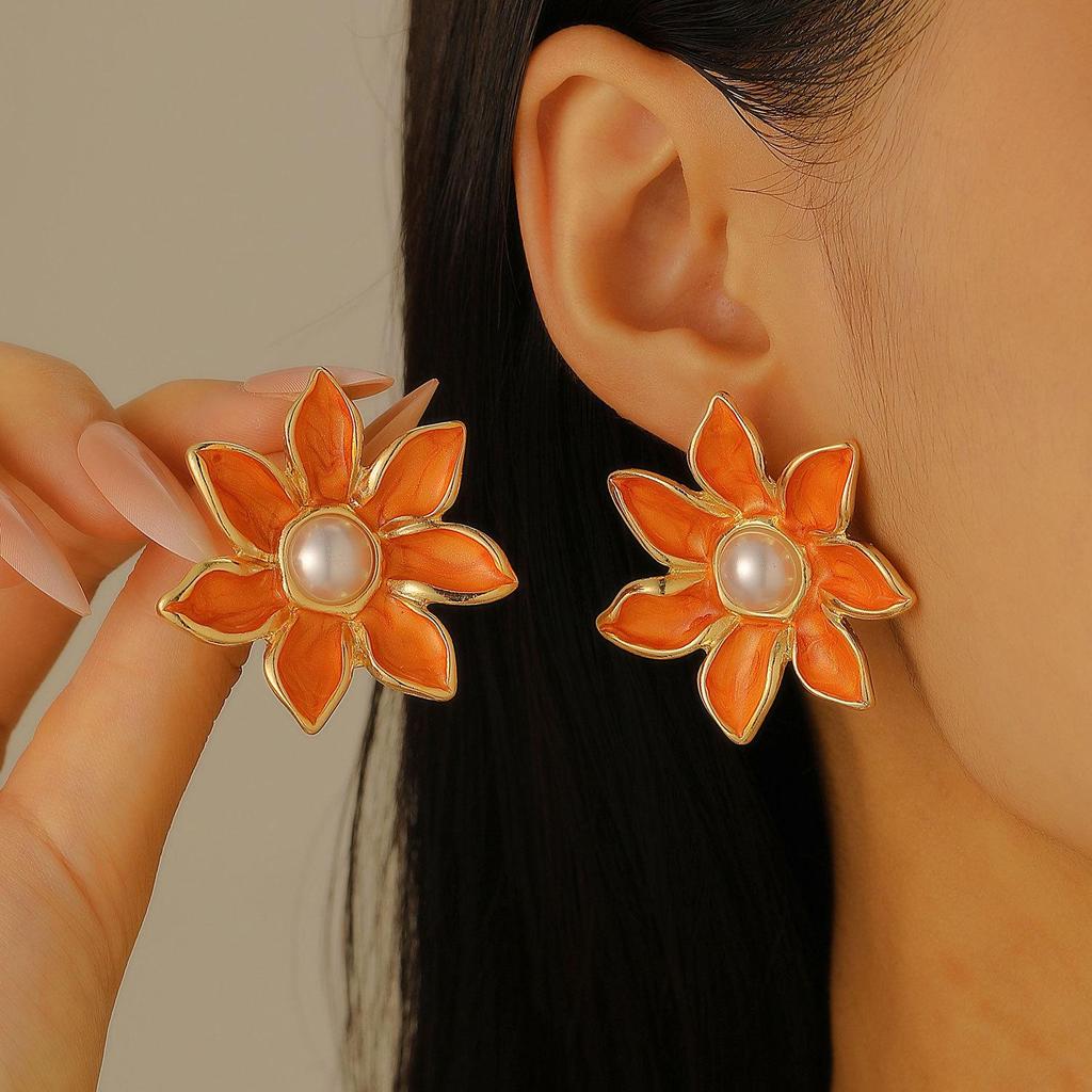 Trendy Multicolor Flower Drop Earrings for Women – Elegant & Slimming European/American Style