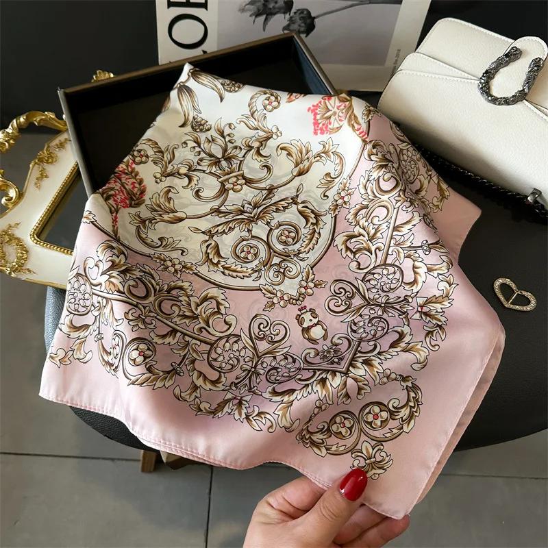 New Fashion 70X70Cmprinted Women'S Scarf Pashmina Silk Scarf Square Shawl Decorative Headband Neck Luxury Design Bandana