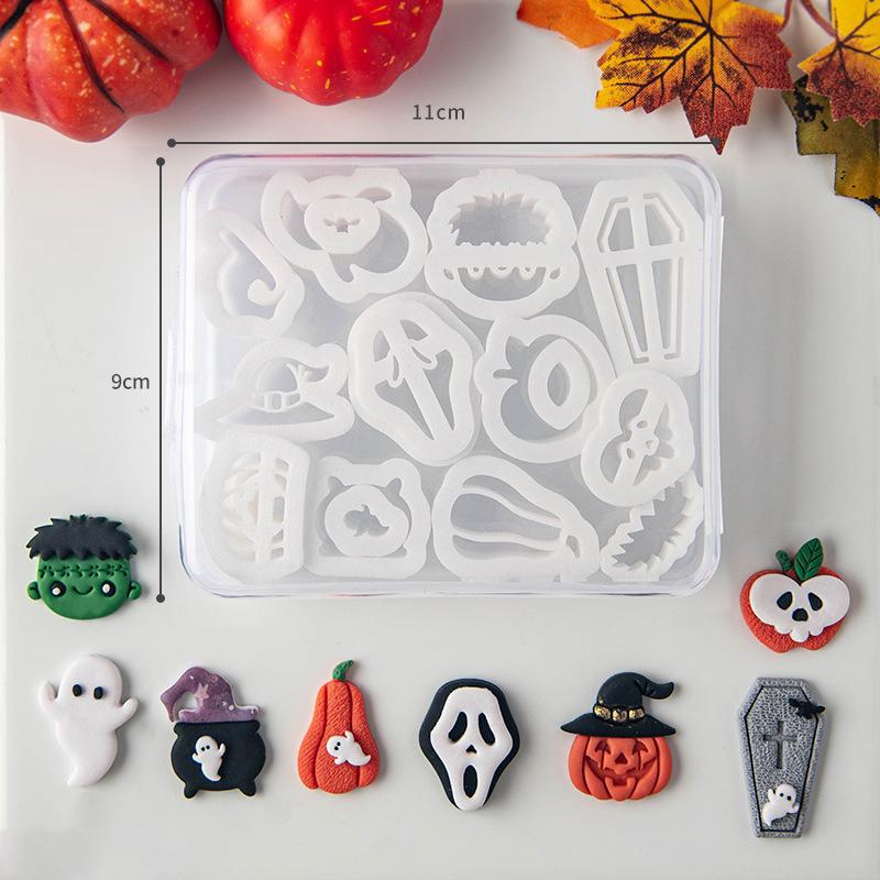 Halloween Series Cartoon Elements Soft Pottery Polymer Clay Cutter Mold Pumpkin Skull Shape DIY Earring Pendant Crafting Tools