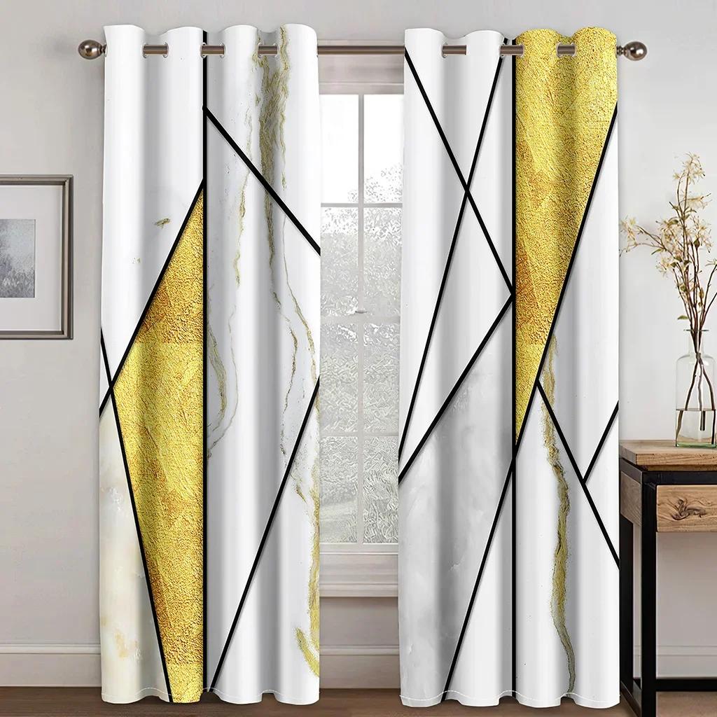 3D Customize Size Cheap Black Abstract Geometric Thin Windows Curtains for Living Room Bedroom Kitchen Office Decor 2Pieces