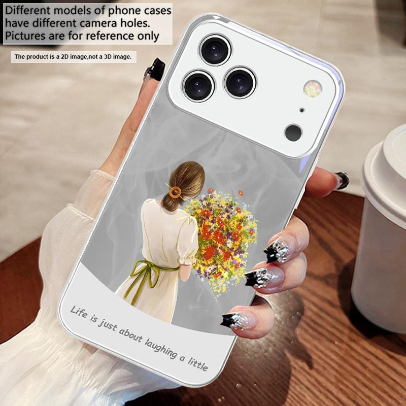 The girl holding flowers For iPhone 17 Air 16 E 15 14 13 Plus 12 mini 11 17 Pro Max XR Xs Max 16E 7 8 Tempered Glass Phone Case
