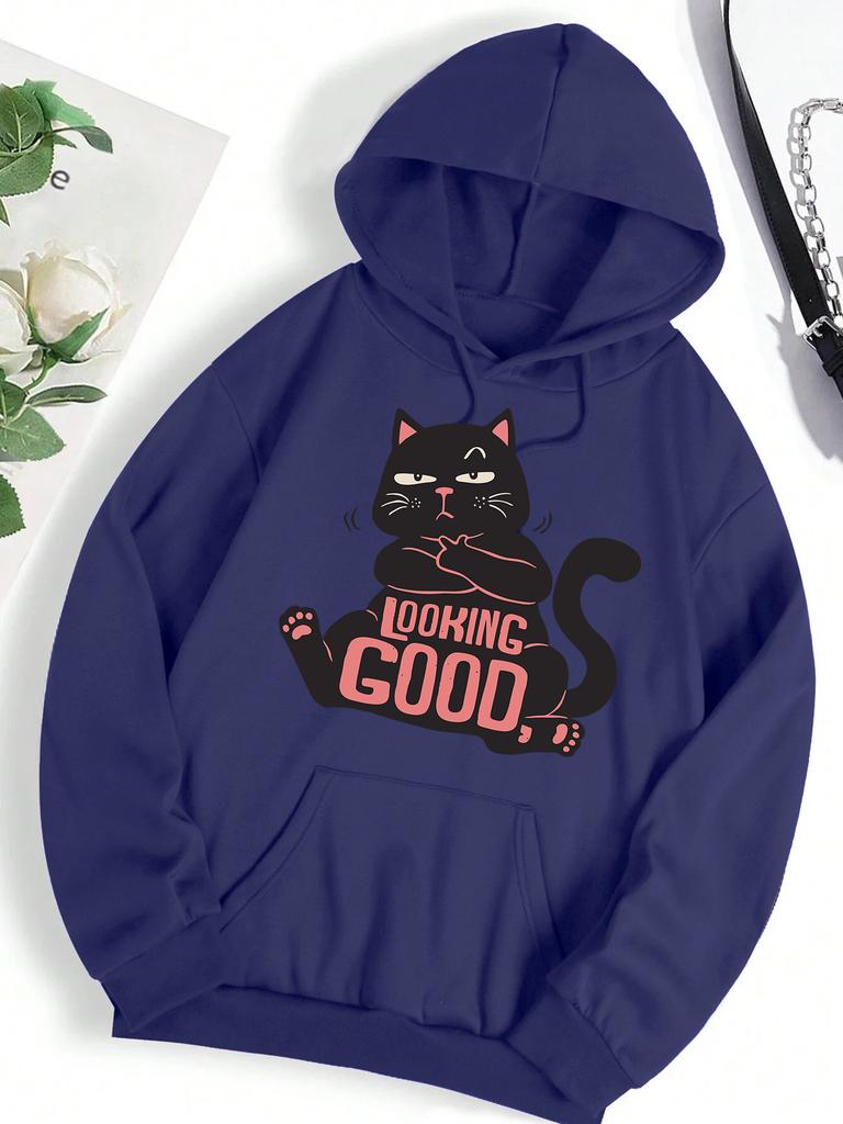 Looking Good Cool Cat  Pattern Woman Hoodies Sport Creativity Clothes Y2K Casual Women Clothing Hip Hop Street Pullovers