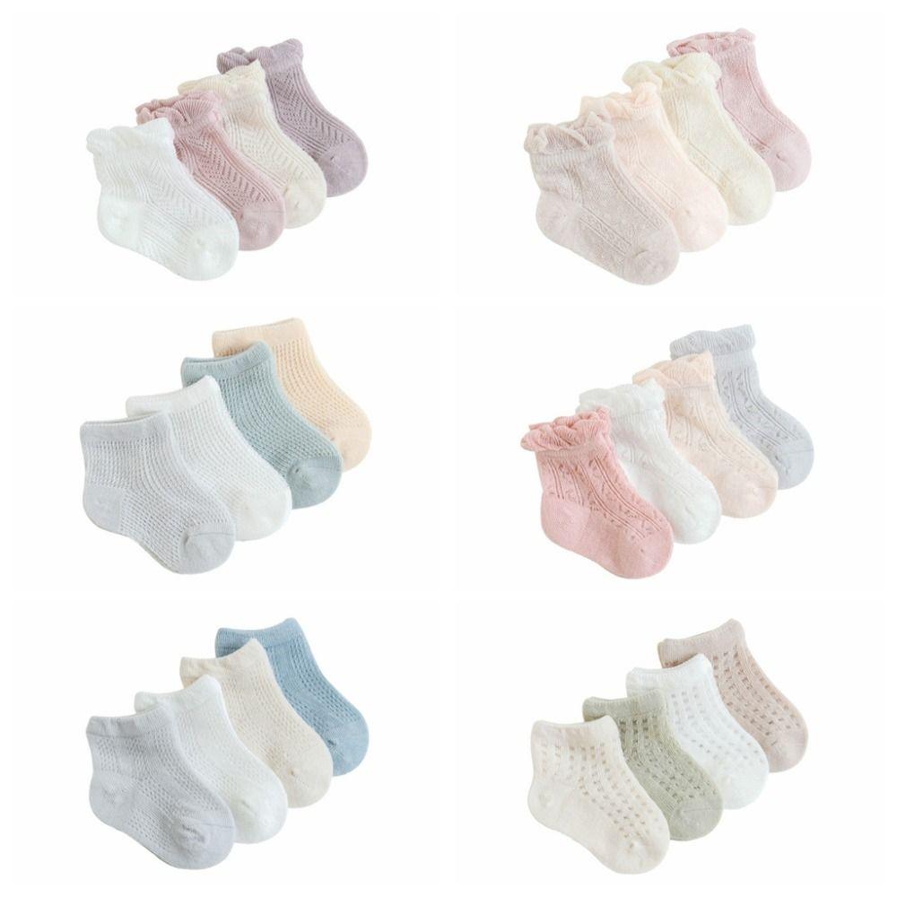 4Pairs Cotton Baby Ruffle Socks Hollow Toddle Short Socks Cute Kids Mesh Tube Socks  First Walkers