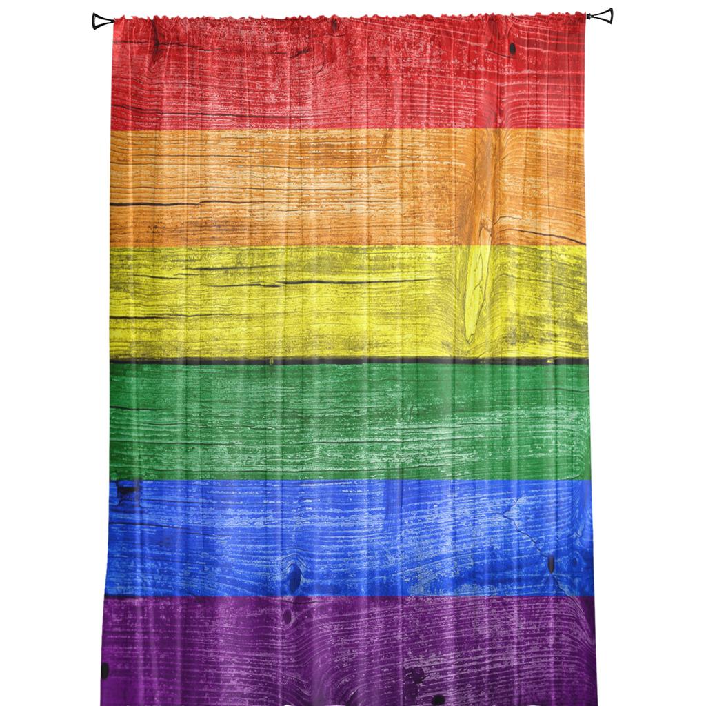 Lgbt Pride Rainbow Wood Sheer Curtains for Living Room Decoration Window Curtains for Kitchen Tulle Voile Organza Curtains
