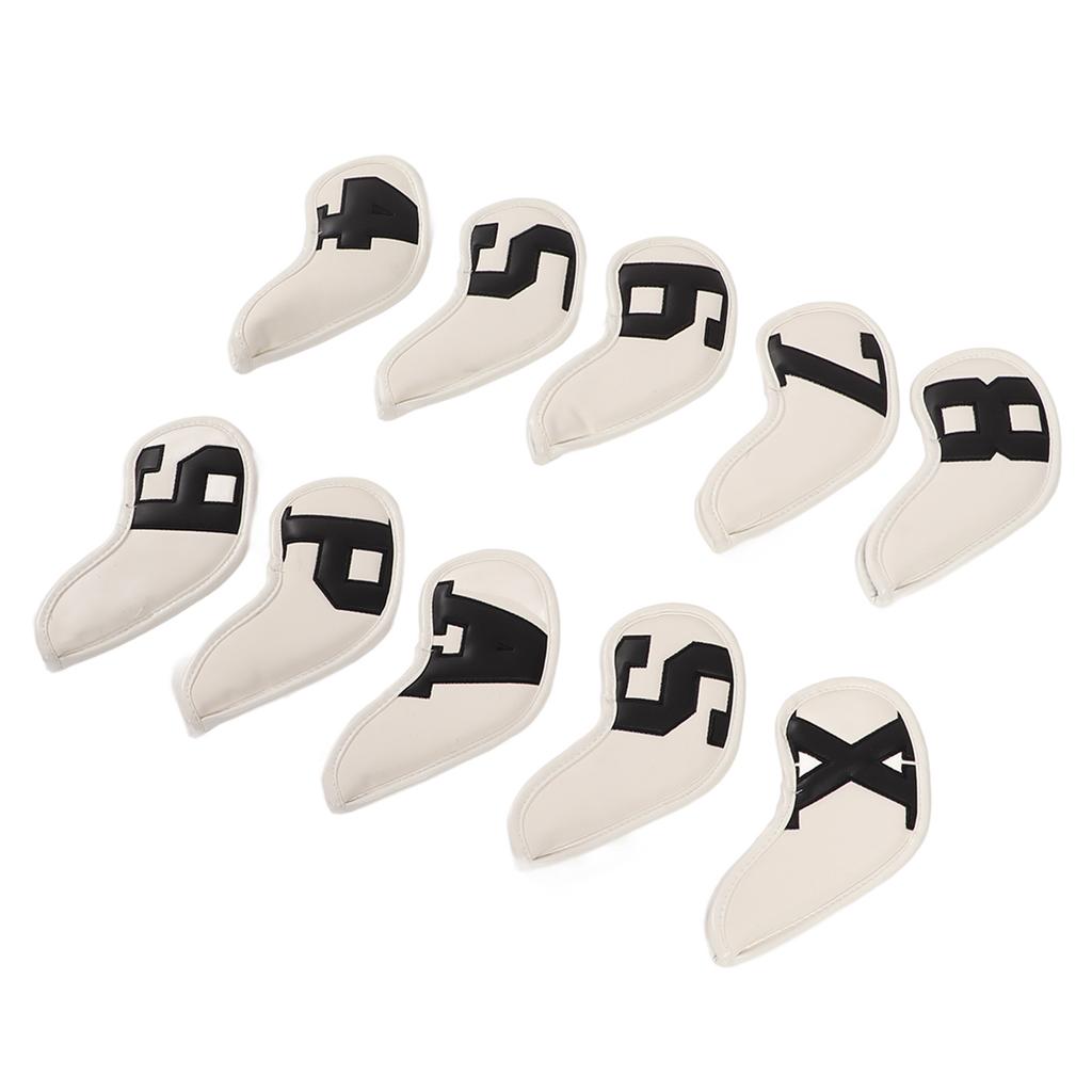 10er Set PU Wasserdicht Golfschläger Eisenhülle Feiner Nähprozess Golfschläger Kopfschutzhülle(Schwarzes Zeichen Weiß