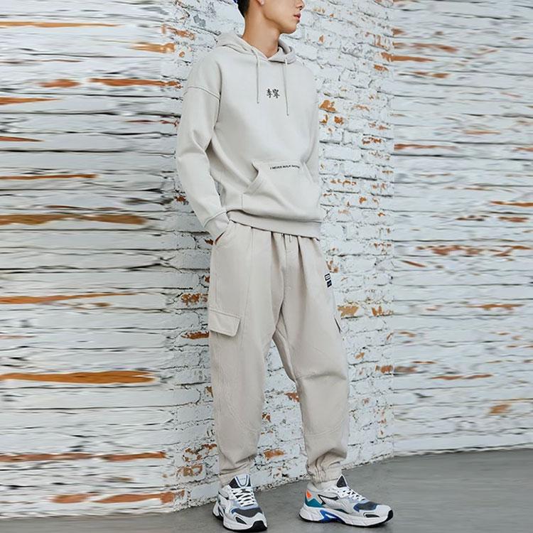 Li-Ning Sportovní životní styl Série Plus Sametová Hřejivá Volná Mikina Unisex Topy Šedá AWDR857-8