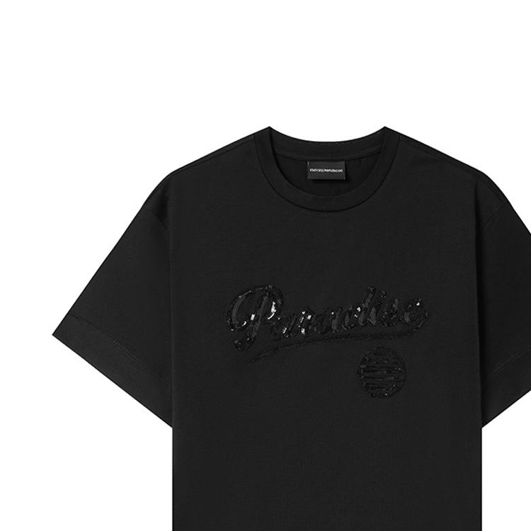 Emporio Armani Letter Print Crew Neck Short Sleeve T-Shirt Men T-Shirts Black 3R1TBH-1JSAZ-0043
