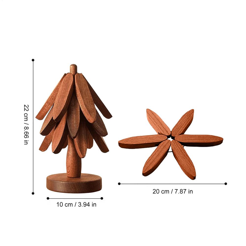 Creative Non-Slip Cup Coaster Set Wooden Tree Shaped Trivet Insulation Coaster Foldable Kitchen Placemat (as the picture,10cm)