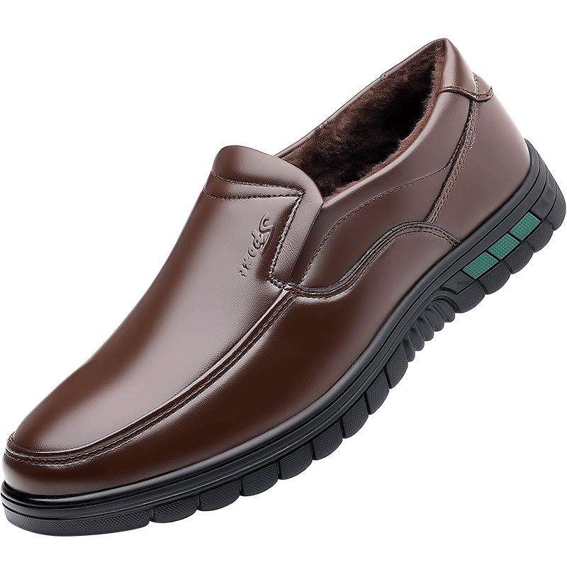 

Кожаная обувь с утолщенным утеплителем из коровьей кожи первого слоя, низкие, обувь для отцов среднего возраста, нескользящая и износостойкая 44 коричневый
