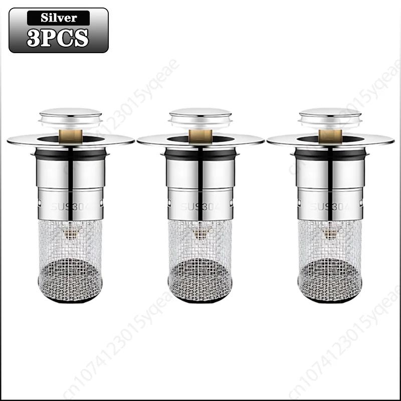 Stainless Steel Floor Drain Filter Washbasin Plug Anti Odor Pop-Up Bounce Core Basin Stopper Hair Catcher Shower Sink Strainer