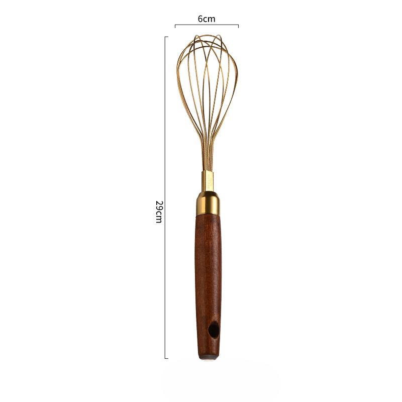 Thickened and Densified 304 Stainless Steel Wooden Handle Egg Beater A Hand-baking Tool for Flour and Cream