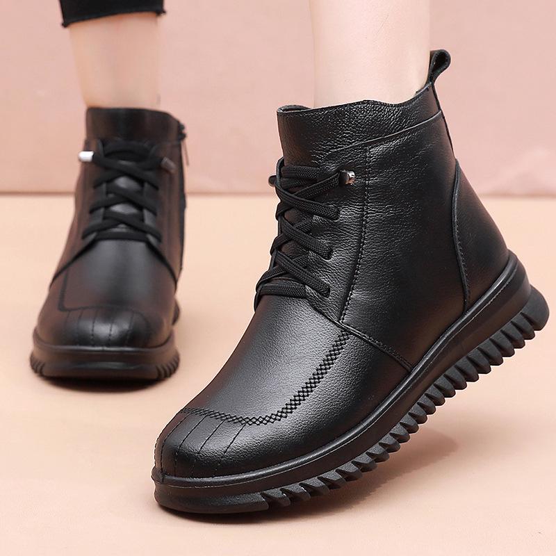 "New Autumn Genuine Leather Non-Slip Soft Cotton Shoes for Middle-Aged and Elderly Women"
