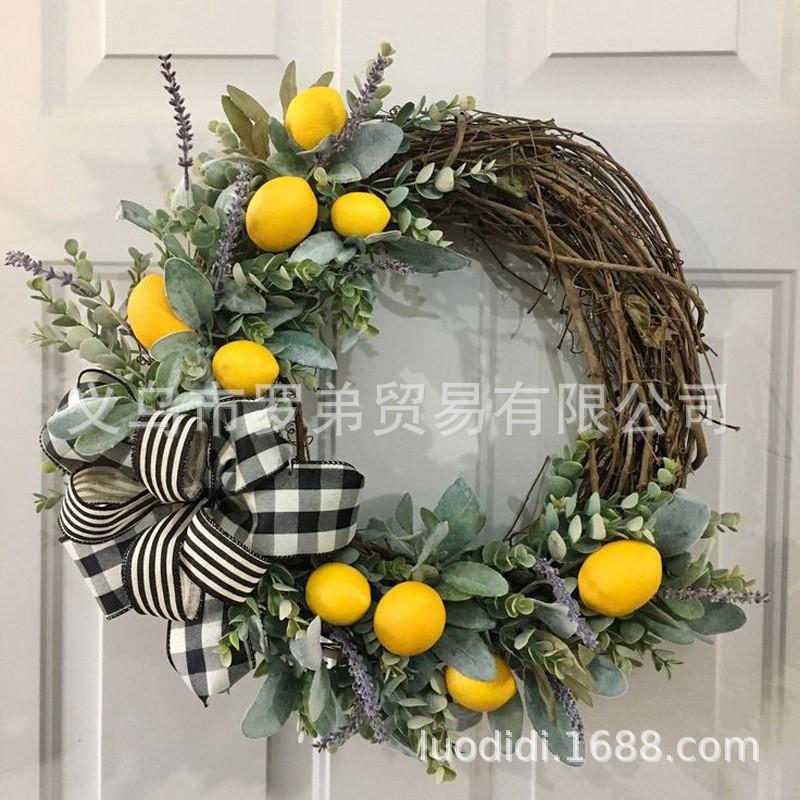 Artificial Lemon Peony Wreath Wall Hanging Decor Door Home Festival Party Decoration