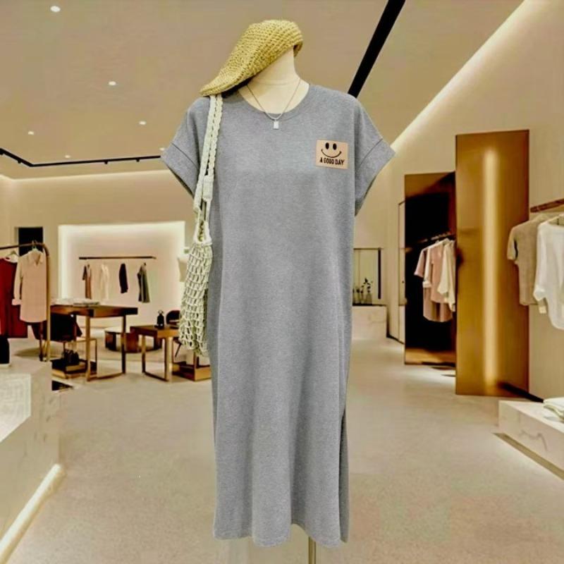 Short-sleeved T-shirt Skirt, Summer Mid-length Knee-length Dress, Slimming Over-the-knee Dress