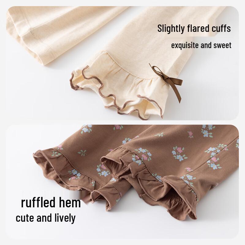 Girls' Natural Colored Cotton Long Sleeve Pajama Set