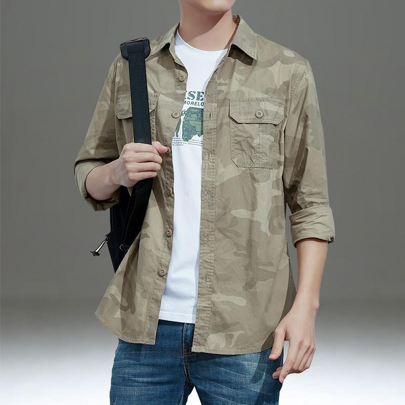 Spring Outdoor Multi-bag Men's Long-sleeved Cotton Camouflage Shirt Men's Fashionable Casual Work Clothes Loose Large Size