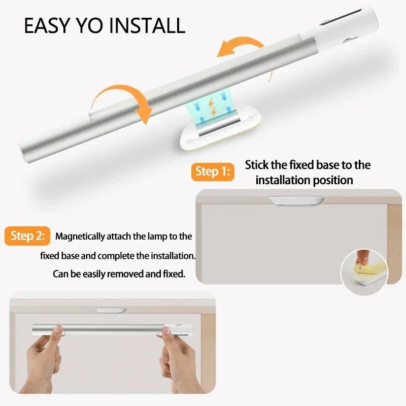 Bar LED Lights Motion Sensor Cabinet Lights Digital Display Desk Lamp Type C Rechargeable Lights for Kitchen Closet Night Light