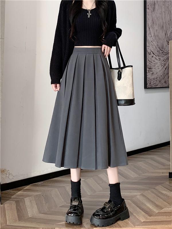

Plus Size Women s Woolen Pleated A-Line Midi Skirt, Age-Reducing Chic Design, Solid Color. 4XL сірий колір