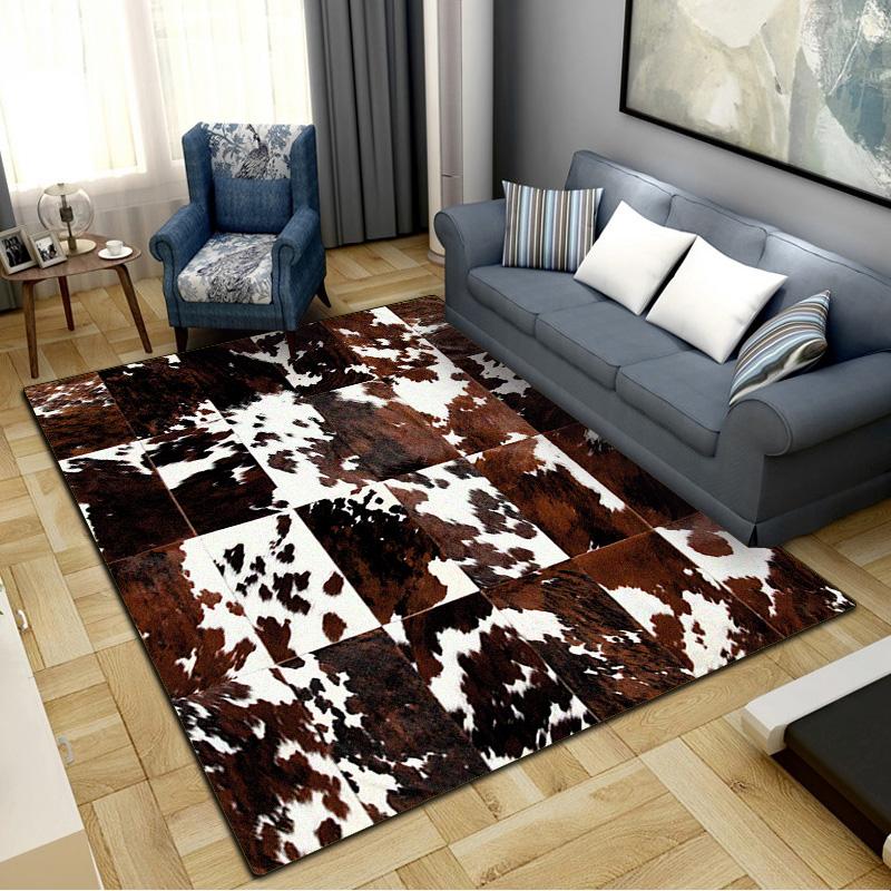 Rustic Cowhide Style Carpet Rug for Living Room Bedroom Home Sofa Decoration,Kids Play Non-slip Floor Mat