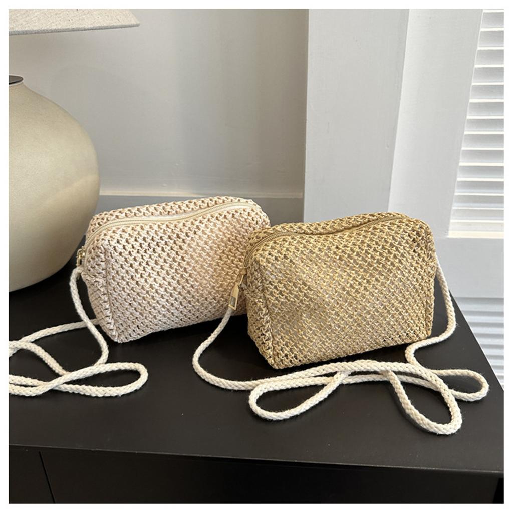 Summer Mini Handwoven Beach Bags for Women Small Fresh Crossbody Straw Pouch Square Bag Makeup Pouch
