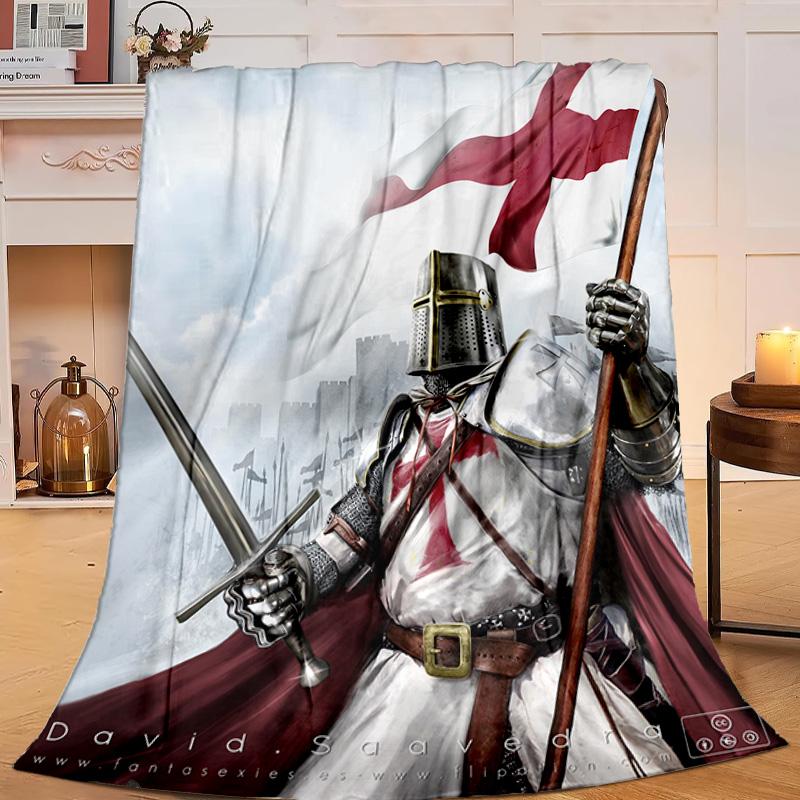 1PC Knightly Warrior In Armor Flannel Blanket Gift, Suitable for Both Men And Women, Soft Ideal for Beds And Sofa, Birthday Or Christmas Gift