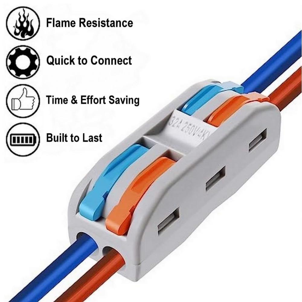50Pcs Compact Wire Conductor Terminal Blocks Quick Terminal Conductor Lever Wire Connector Electric Cable Quick Wiring Connector 2 In–2 Out