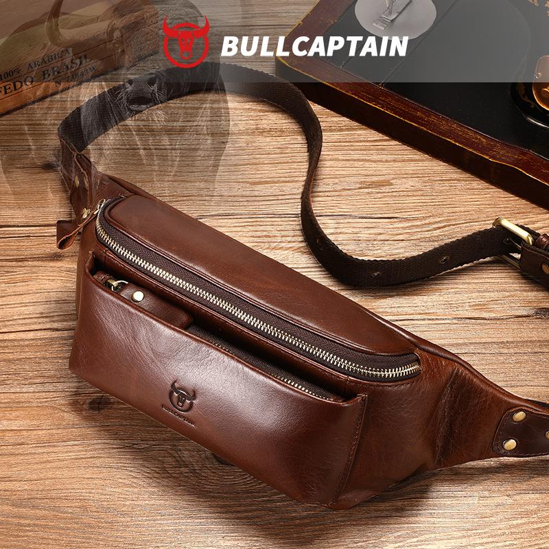 

Brand fanny packs for men 100% cowhide chest bag multifunctional Waist pack shoulder crossbody bag mobile phone bags Hip sack темно-коричневого кольору