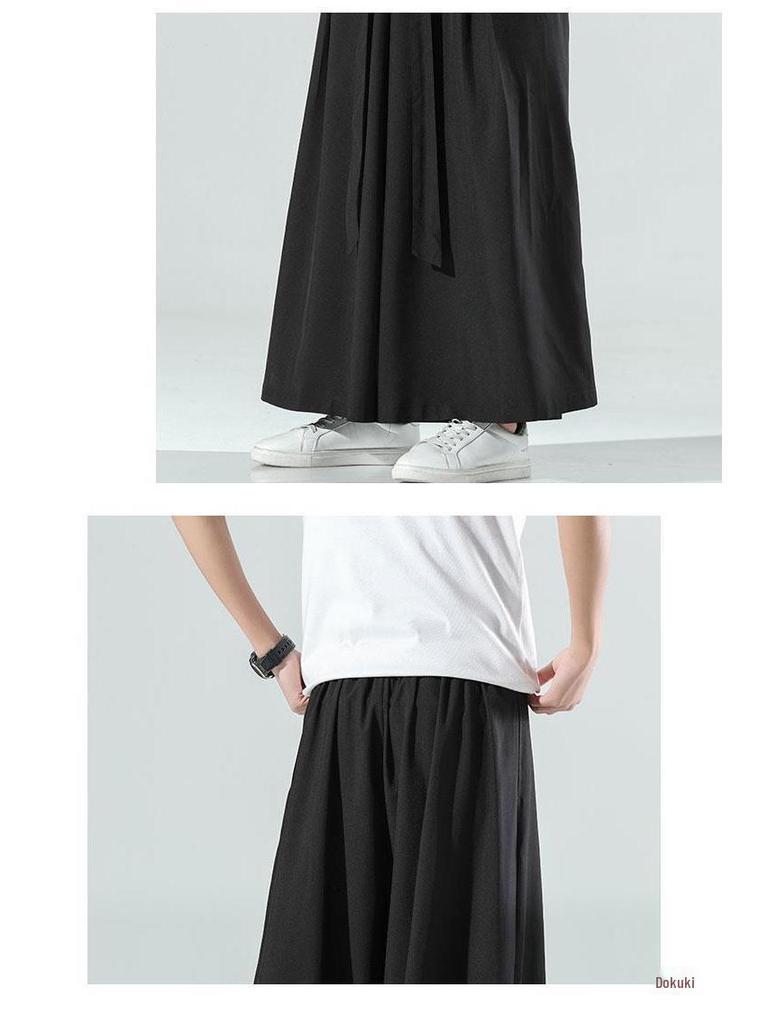 Men's Wide-Leg Ice Silk Culottes - Chinese Style Hanfu Tang Suit Meditation Skirt Pants