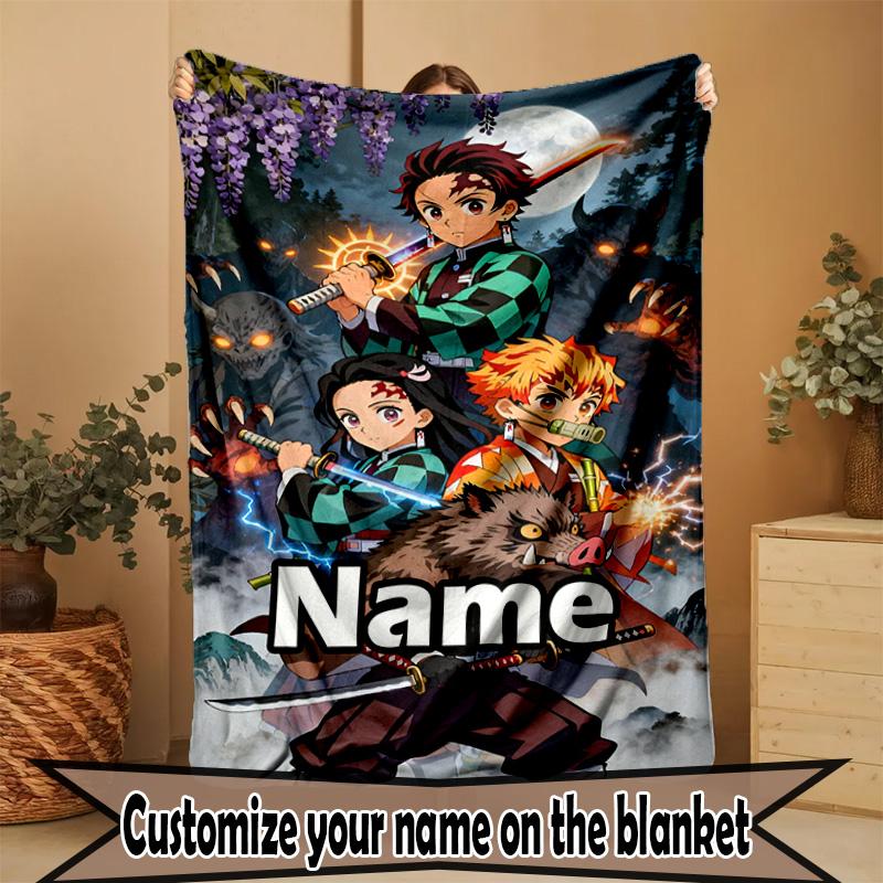 Custom Name Personalized Demon Slayer Print Blanket, Home Decor, Bedroom, Sofa, Camping, Couch, Gifts for Birthday ChristmasEnthusiasts