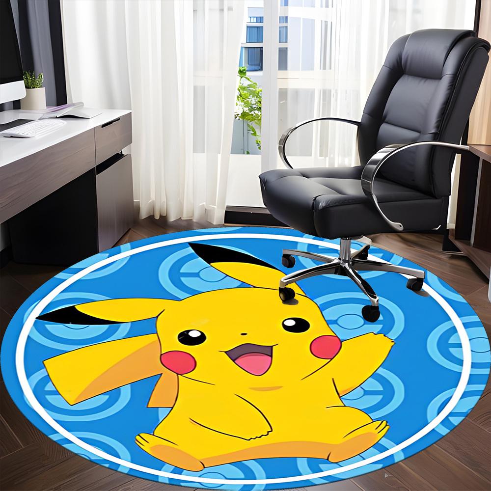 1pc Pikachu Pokémon Office Round Area Rug, Bedroom Living Room Home Decor, Room Deco,  Offic a1016129