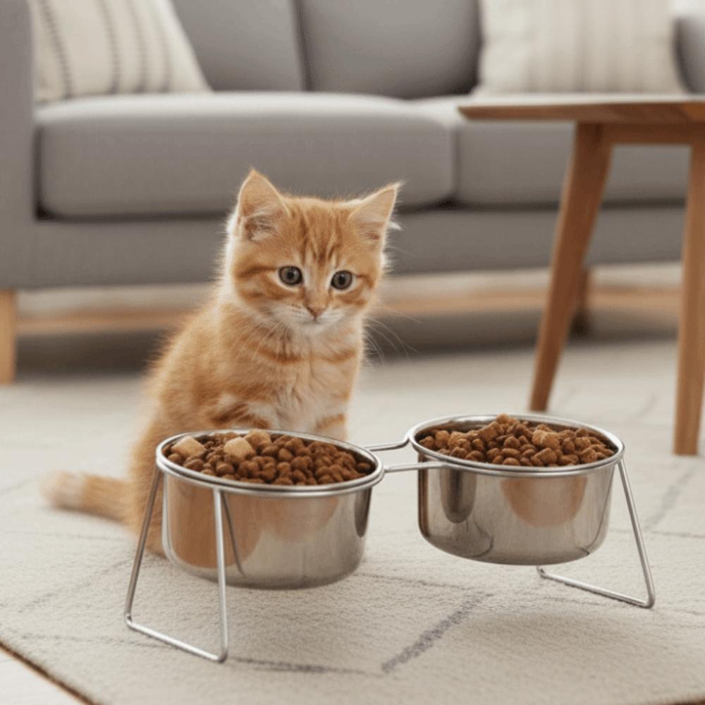 With Stand Stainless Steel Cat Bowl Fall-Resistant High Foot Dog Feeder Pet Food Bowl Outdoor