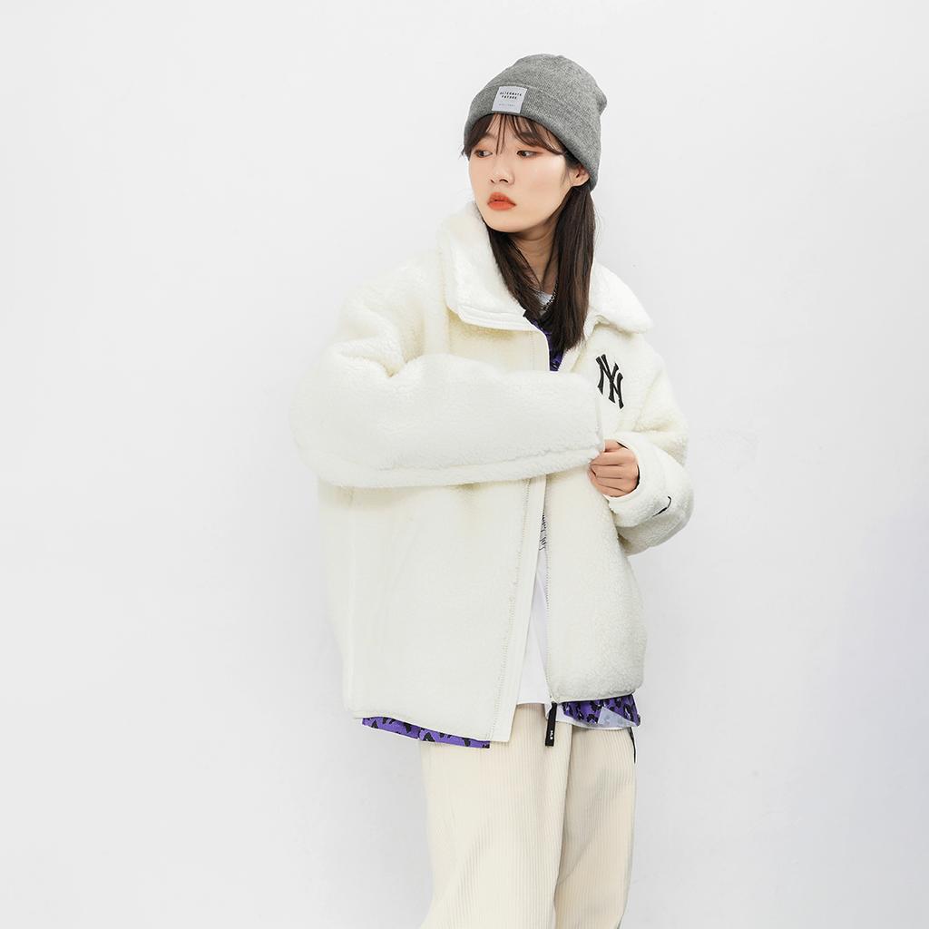 New MLB Velvet Jackets Unisex Ivory White 3AJPF3016-50IVS