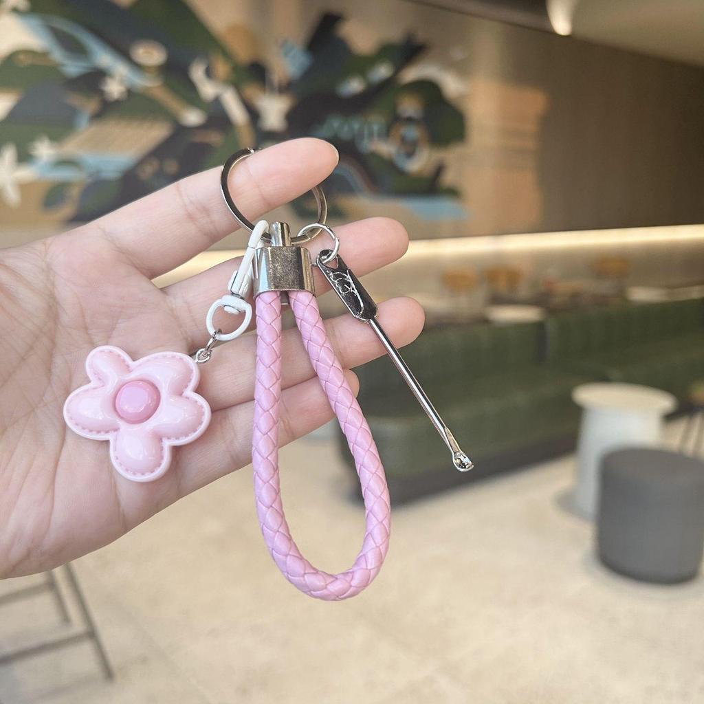 Dopamine Colorful Flower Keychain Set: Girlish Heart Charm, Nail Clipper, Ear Pick Accessories