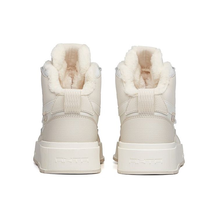 Anta Lifestyle Series Fleece Casual High-Top Skate Shoes Women Sneakers White Gray 922148911-3