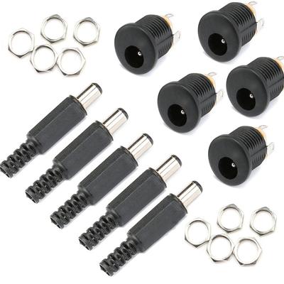 5 Paare DC-Strom 5,5x2,1mm Stecker + Buchse Panelmontage Lötanschluss 5,5 * 2,1mm DC-Stecker Buchsenanschluss