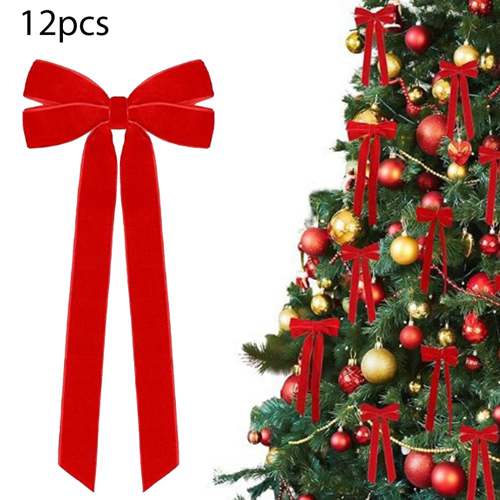 12 Stück Samt-Weihnachtsschleifen Weihnachtsbaum DIY Hängende Ornamente Band Schleife Geschenkverpackung Schleifen Weihnachtsfeier Geschenke