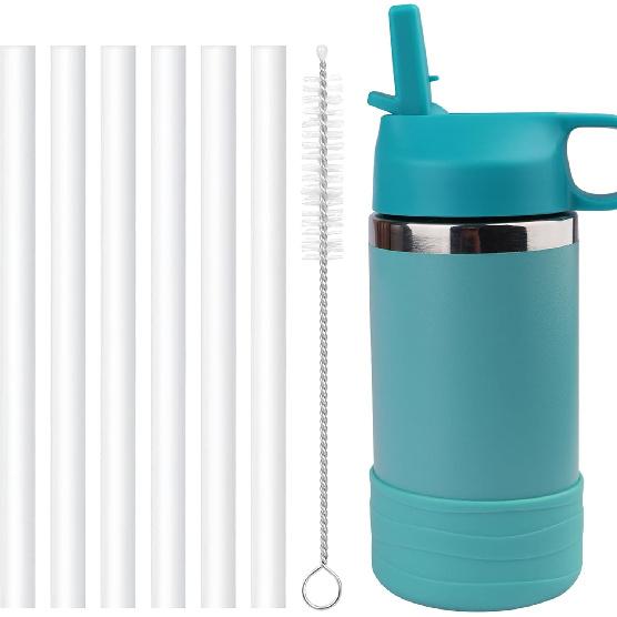 Reble Replacement Straws Compatible with Hydro Flask Wide Mouth 12oz Kids Water Caps-6 Pack BPA Free Straws and Pack Straw Brush