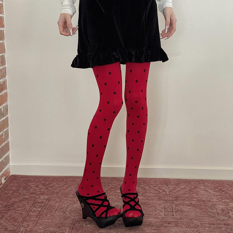 

Весна 2026 Колготки в горошок Жіночі Вінтаж 80D Панчохи Сексуальні Напівпрозорі Колготки Стійкі З контролюючим верхом Панчохи Стиль Y2K M рожевий червоний колір