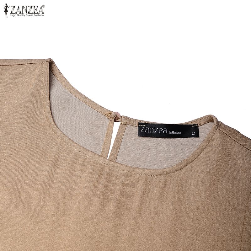 ZANZEA Women Casual Round Neck Summer Short Sleeve Ruffles Dress