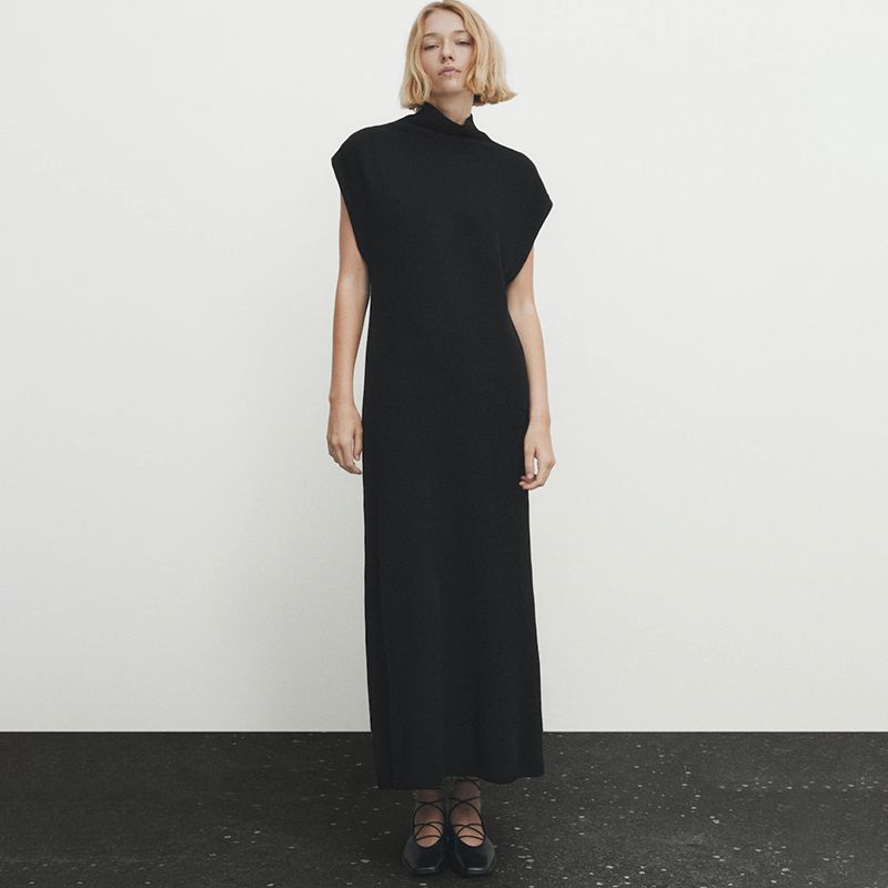 

MD Женская одежда Осень и Зима Новый французский стиль Свитер с высоким воротником Длинное платье Вязаное платье без рукавов Женское 06625524526 Black L