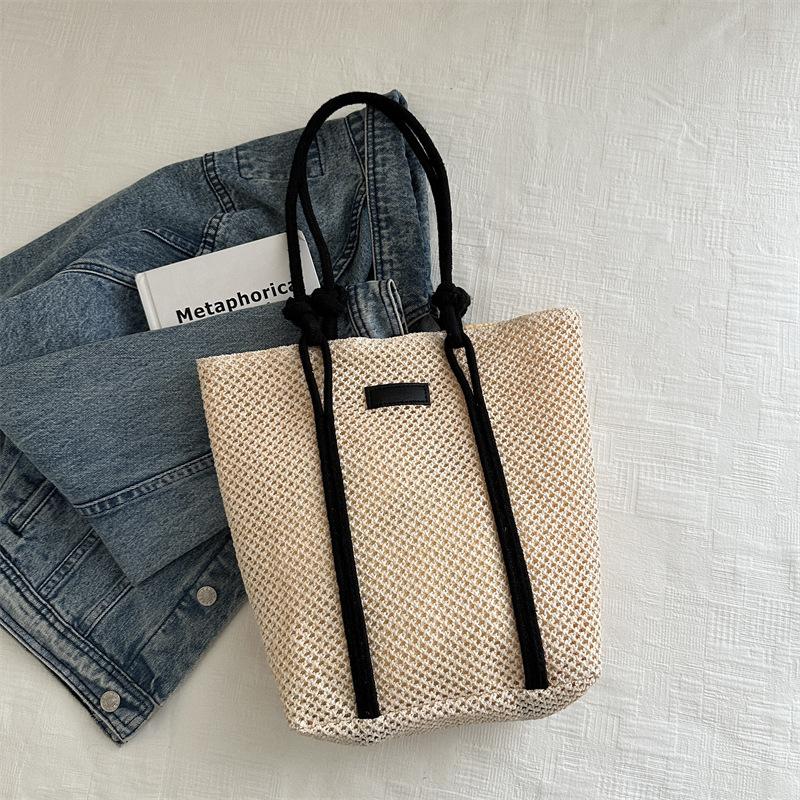 

Пляжная сумка Простая большая вместительная сумка через плечо из соломы, плетеная сумка, новая красивая плетеная сумка для отпуска, женская сумка-ведро