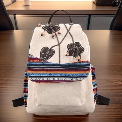 Retro National Wind Large Capacity Backpack Female Hand-woven Cotton Linen Bag Leisure Simple College Student Bag