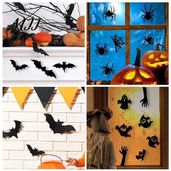 Easy To Clean Wall Murals Halloween 3D Stickers, Self-adhesive Peel And Stick PVC Waterproof Durable Decals for Home Ghost/Bat/Spider Party